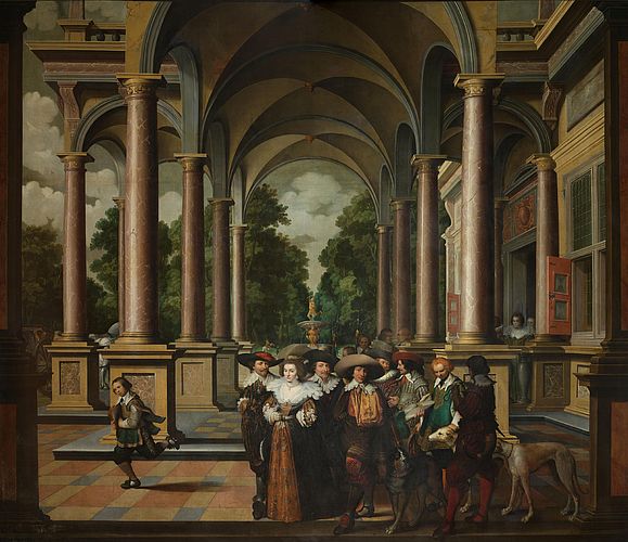 zugeschrieben Dirck van Delen, Amalie mit Hofgesellschaft, Öl auf Leinwand, ca. 1630, Rijksmuseum Amsterdam