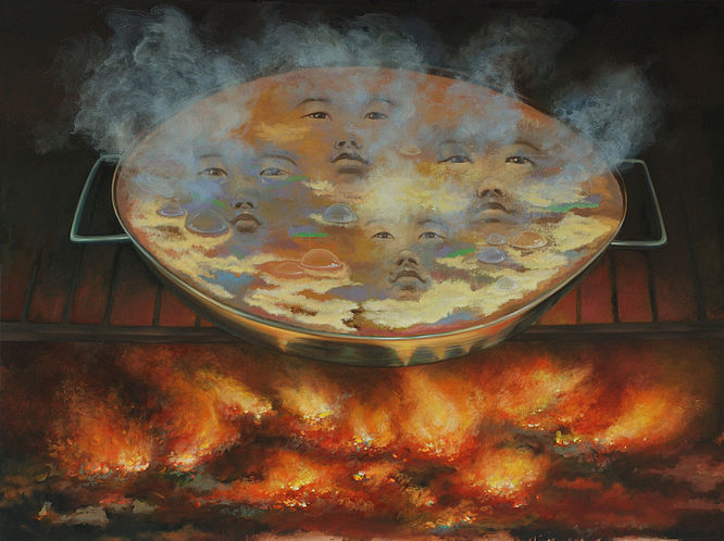 Kunst- und Kulturforum Laubach e.V., So-Jin Kim (Paella,120x150, 2015) -  Ausstellung: "Man lebt nur zwei-drei mal"