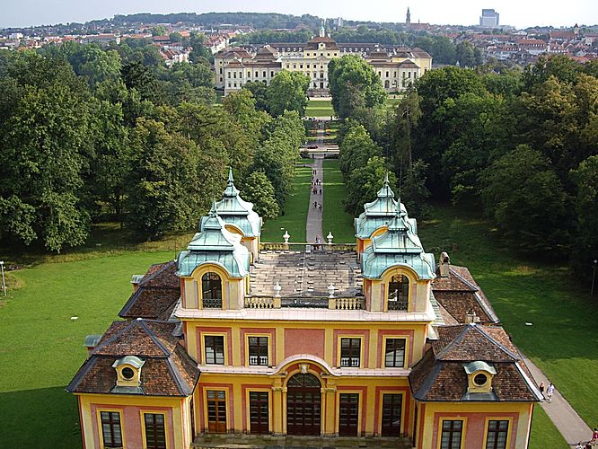 Luftbild Schloss Favorite Ludwigsburg und Residenzschloss Ludwigsburg