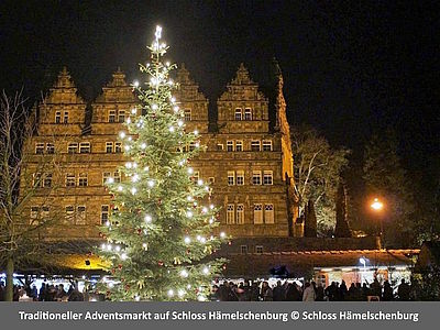 Besucher auf dem traditionellen Adventsmarkt auf Schloss Hämelschenburg