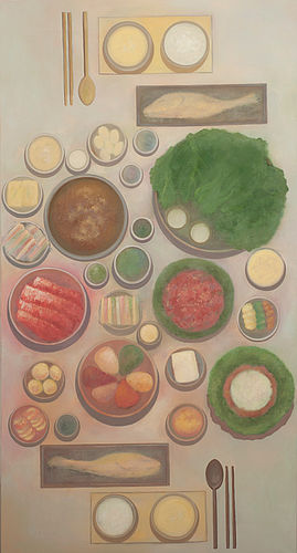 Kunst- und Kulturforum Laubach e.V., So-Jin Kim (Abendmahl,150x80, 2011-17) -  Ausstellung: "Man lebt nur zwei-drei mal"